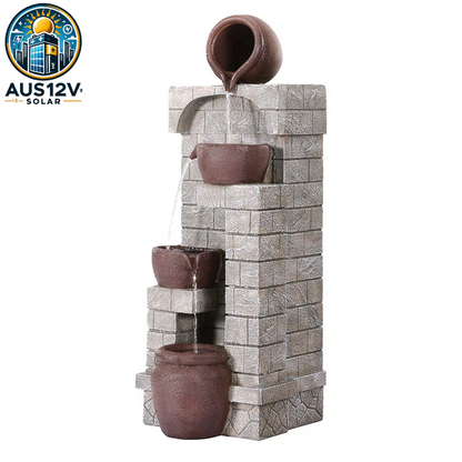 Solar Fountain Water Feature Pot Outdoor Indoor 4-Tier Cascading Brown