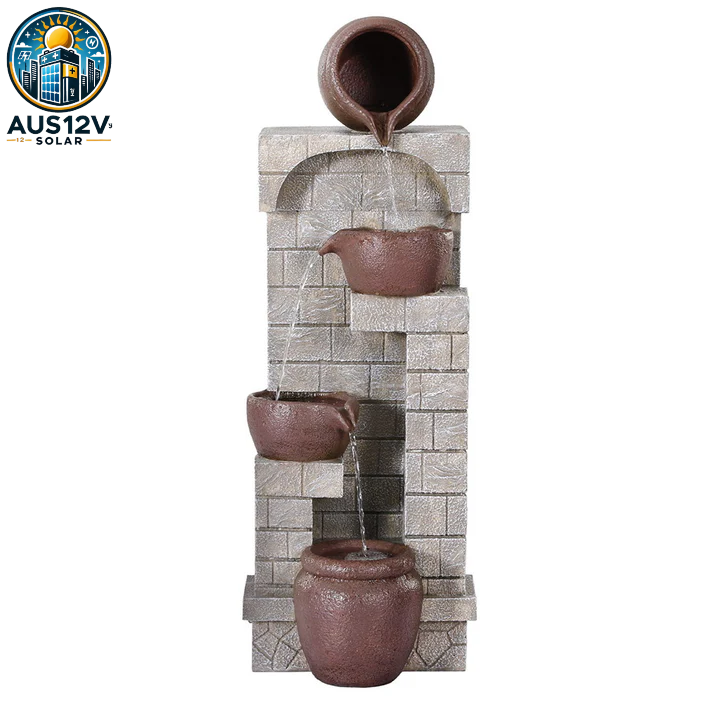 Solar Fountain Water Feature Pot Outdoor Indoor 4-Tier Cascading Brown