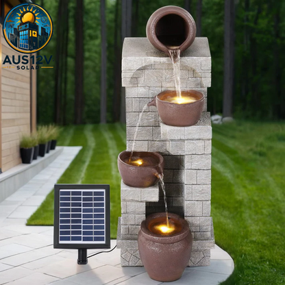 Solar Fountain Water Feature Pot Outdoor Indoor 4-Tier Cascading Brown