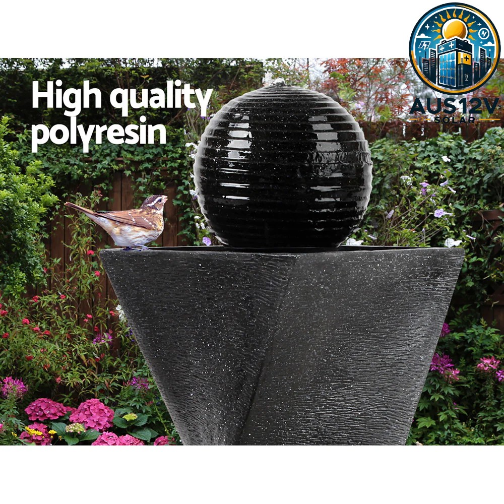 Solar Water Feature Twisted Fountain LED Light Bird Bath 85CM Black