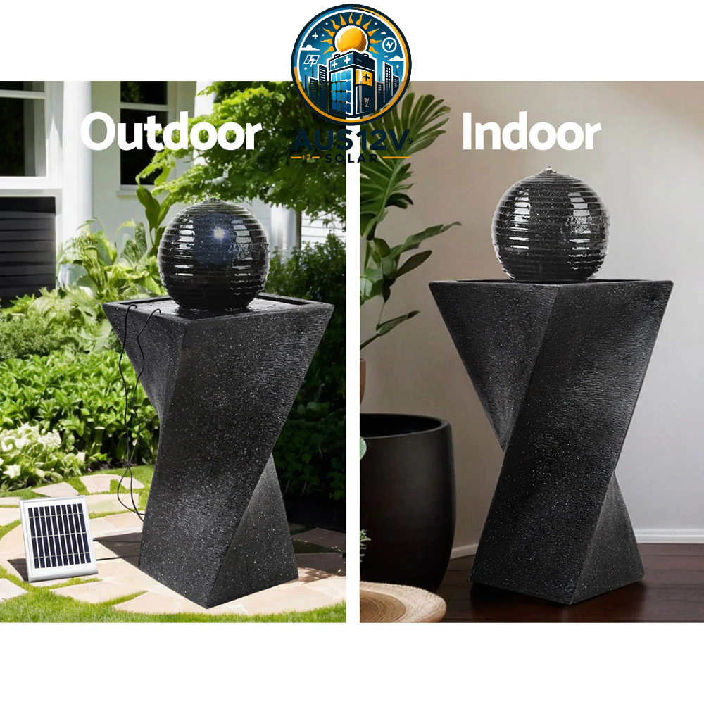 Solar Water Feature Twisted Fountain LED Light Bird Bath 85CM Black