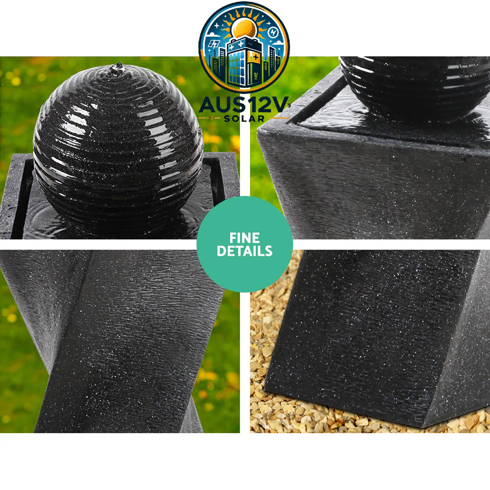 Solar Water Feature Twisted Fountain LED Light Bird Bath 85CM Black