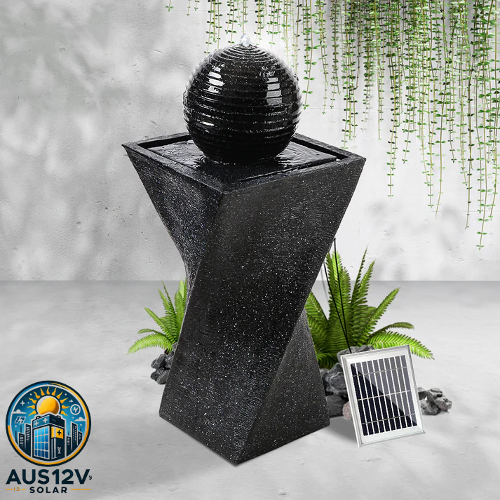 Solar Water Feature Twisted Fountain LED Light Bird Bath 85CM Black