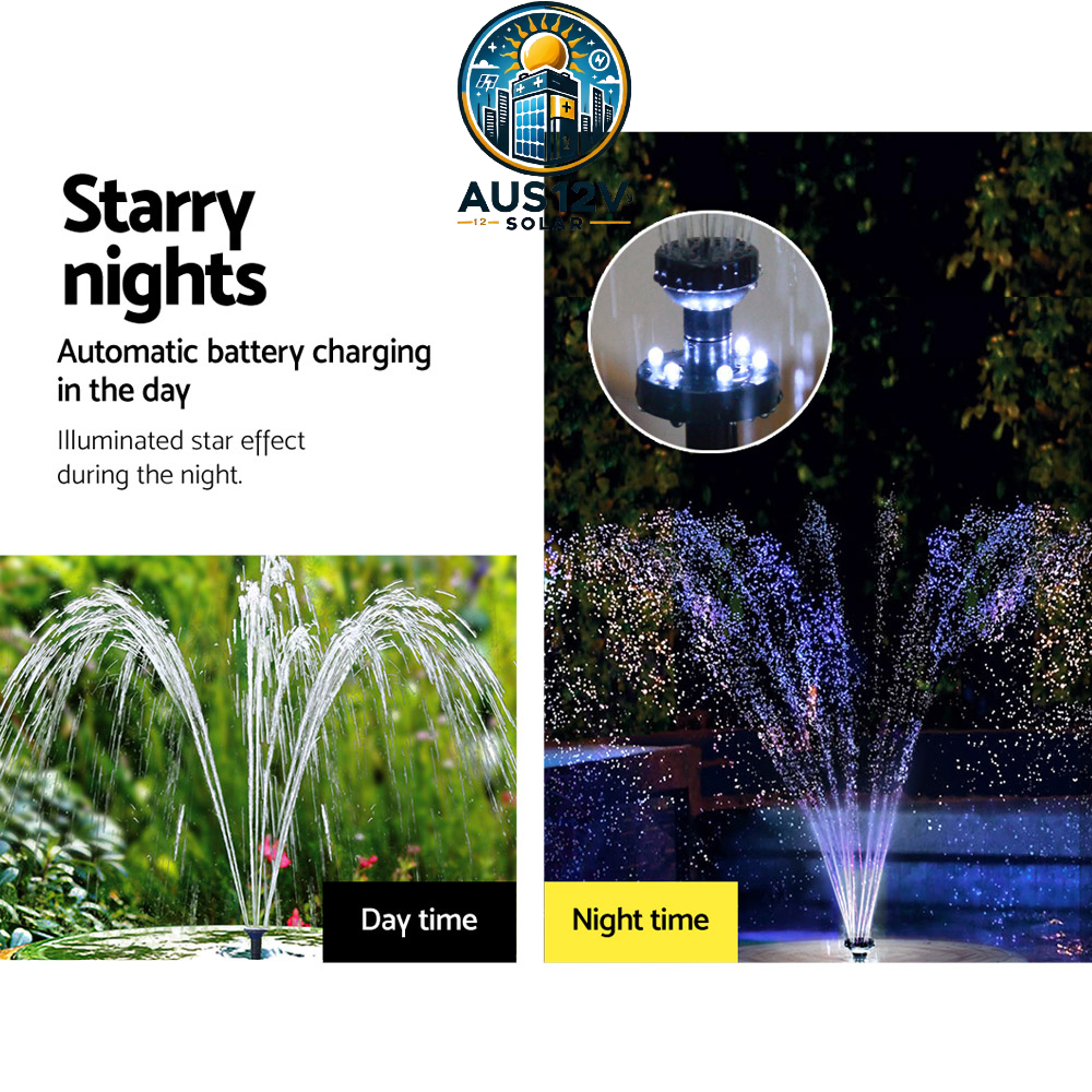 Gardeon Solar Pond Pump Submersible Water Fountain with Battery Kit LED Lights 4FT