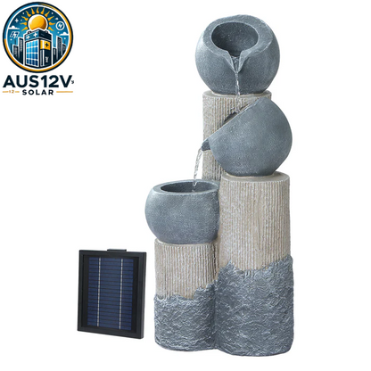 Solar Water Feature Cascading Fountain 3-Tier Pot LED Lights 76CM Grey