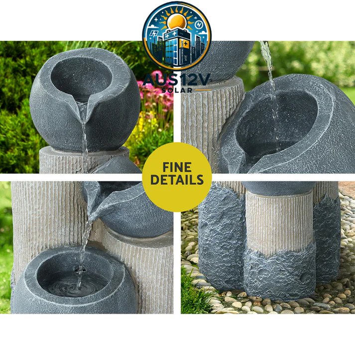 Solar Water Feature Cascading Fountain 3-Tier Pot LED Lights 76CM Grey