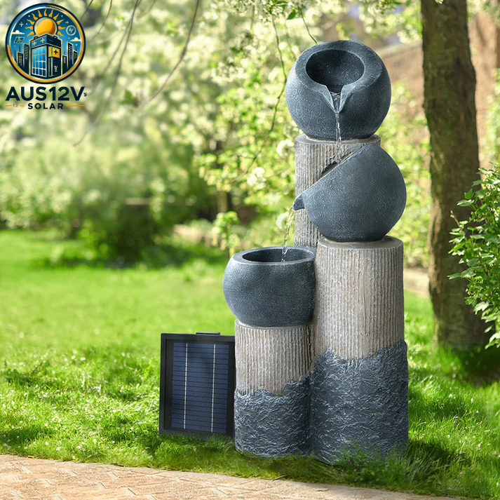 Solar Water Feature Cascading Fountain 3-Tier Pot LED Lights 76CM Grey