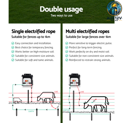 Fence Energiser 8KV Solar Powered Electric 500M Poly Rope