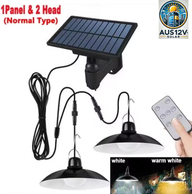 Solar Pendant Light Outdoor Waterproof LED Lamp Double-head Chandelier Decorations with Remote Control