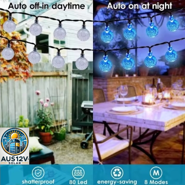 Solar String Lights Outdoor 20 Led Crystal Globe Lights Waterproof