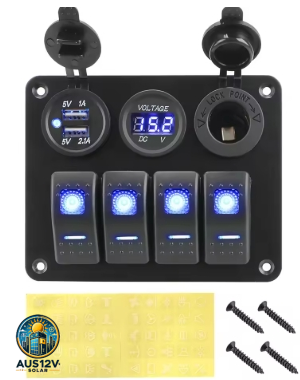 4 Buttons Rocker Switch Panel Voltmeter USB Chargers 3.0 Light Toggle 12V 24V Accessories for Boat Marine Car RV Camper Caravans