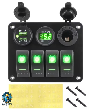 4 Buttons Rocker Switch Panel Voltmeter USB Chargers 3.0 Light Toggle 12V 24V Accessories for Boat Marine Car RV Camper Caravans