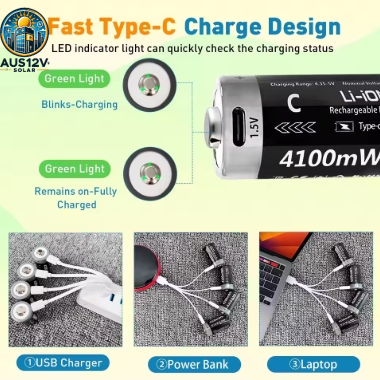 MATOV 1.5V 4100mWh C Size Battery USB-C Rechargeable