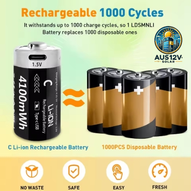 MATOV 1.5V 4100mWh C Size Battery USB-C Rechargeable