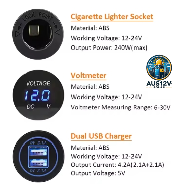 12V USB Panel Socket 4 in 1 Dual USB Charger with Rocker Switch