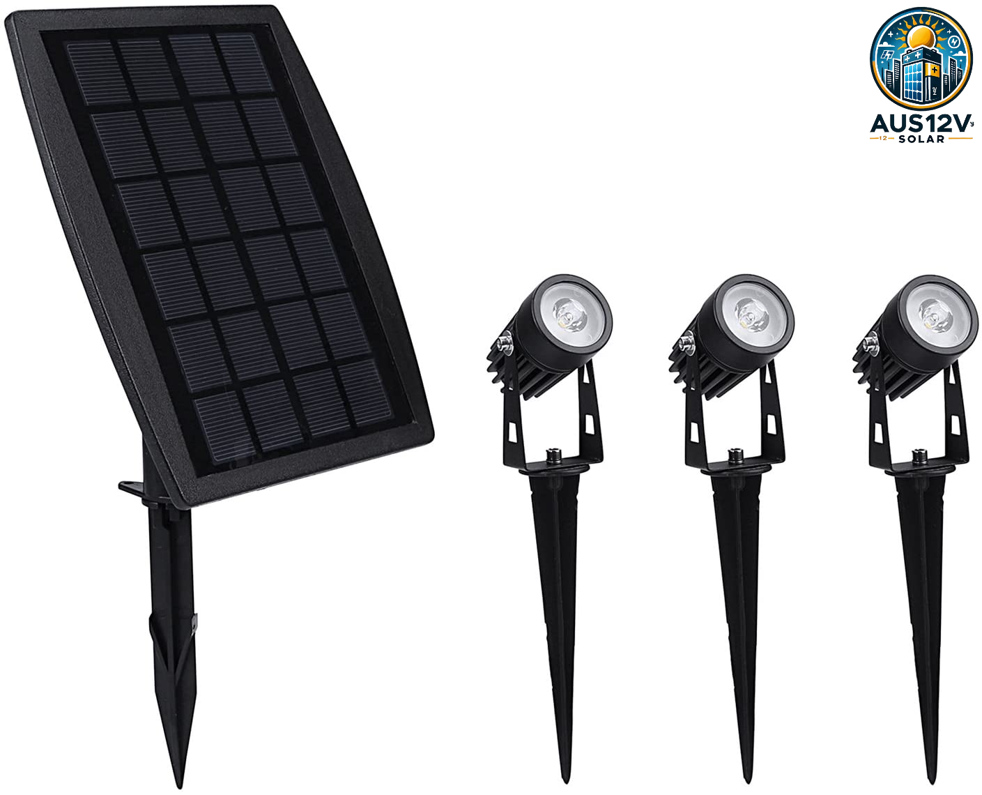 3 x LED Spotlights Powered Solar Garden Lights Outdoor Waterproof (Warm White)