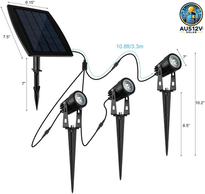 3 x LED Spotlights Powered Solar Garden Lights Outdoor Waterproof (Warm White)