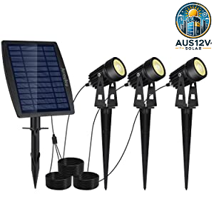 3 x LED Spotlights Powered Solar Garden Lights Outdoor Waterproof (Warm White)