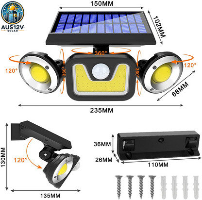 Outdoor Solar Lights with 3 Adjustable Head for Porch Garden Patio