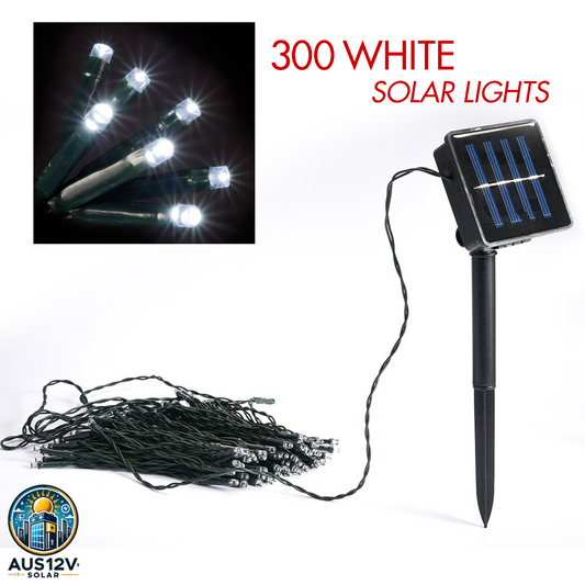 300 White solar LED string lights