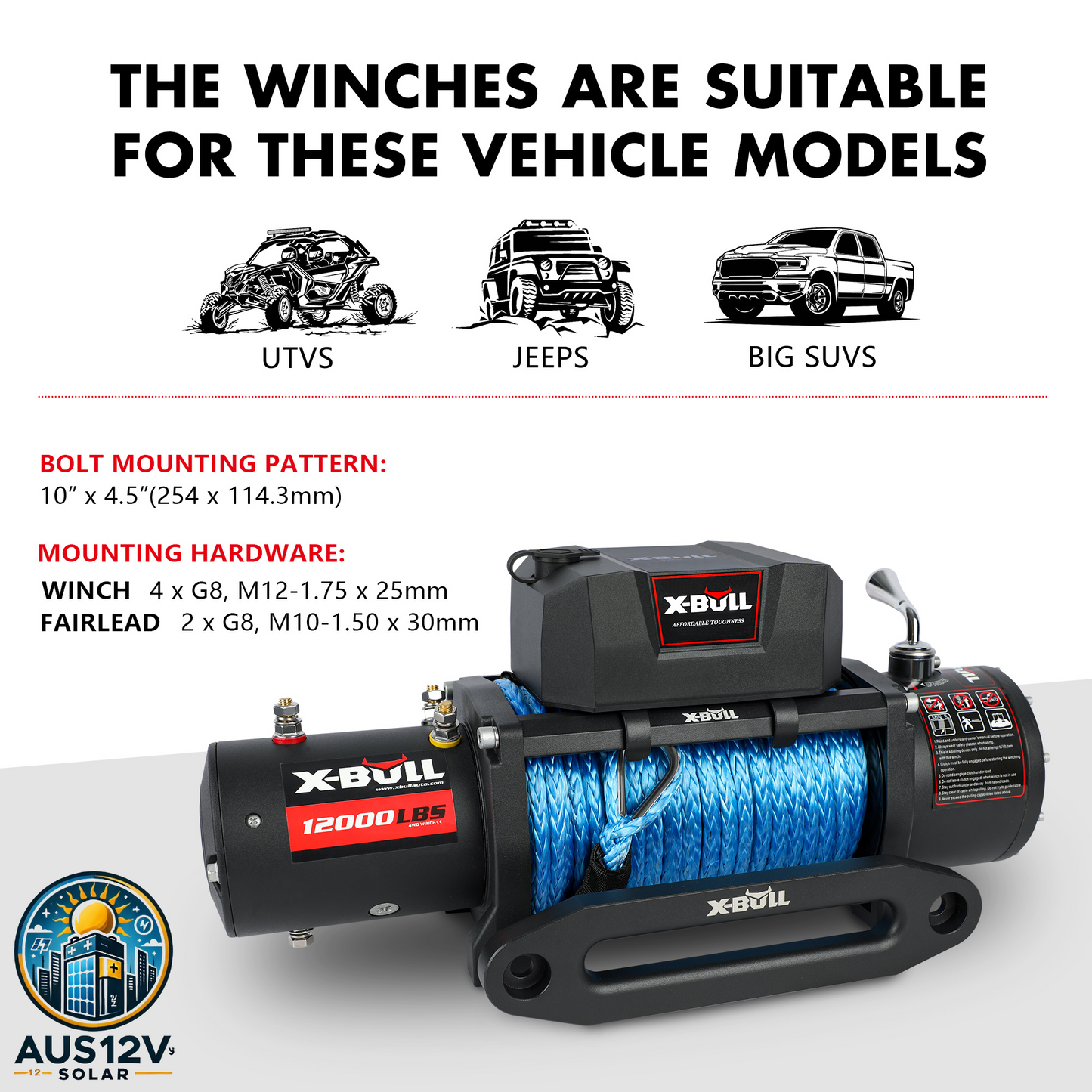 X-BULL Electric Winch 12V 5454kg 26M Synthetic Rope Wireless Remote 4WD 4X4