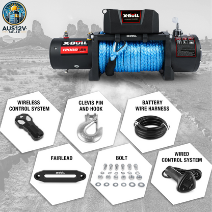 X-BULL Electric Winch 12V 5454kg 26M Synthetic Rope Wireless Remote 4WD 4X4