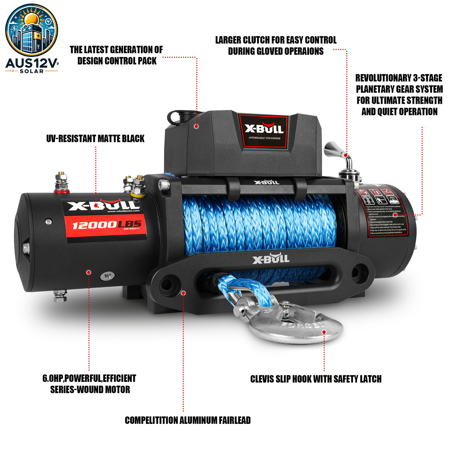 X-BULL Electric Winch 12V 5454kg 26M Synthetic Rope Wireless Remote 4WD 4X4