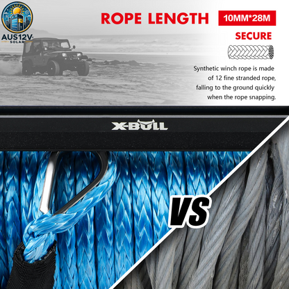 X-BULL Electric Winch 12V 5454kg 26M Synthetic Rope Wireless Remote 4WD 4X4