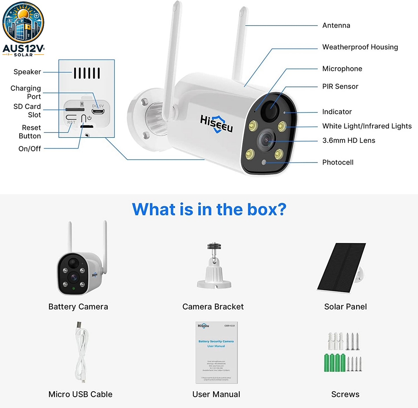 Hiseeu C40 Indoor/Outdoor WiFi Battery Camera with Solar Panel