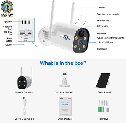 Hiseeu C40 Indoor/Outdoor WiFi Battery Camera with Solar Panel