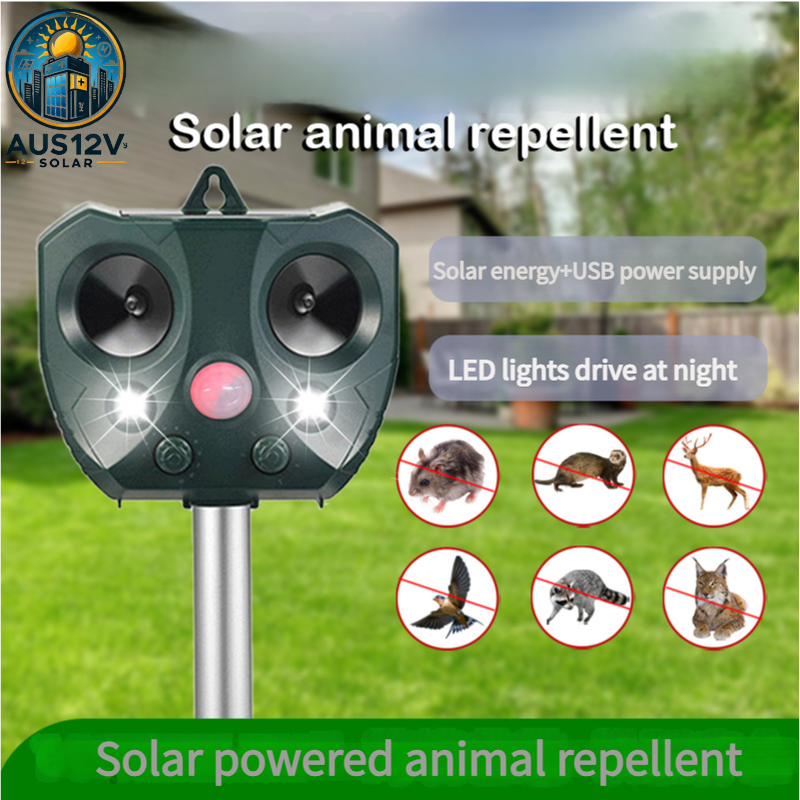 Solar-Powered Ultrasonic Animal Repellent with Motion Sensor & LED Flashing Lights