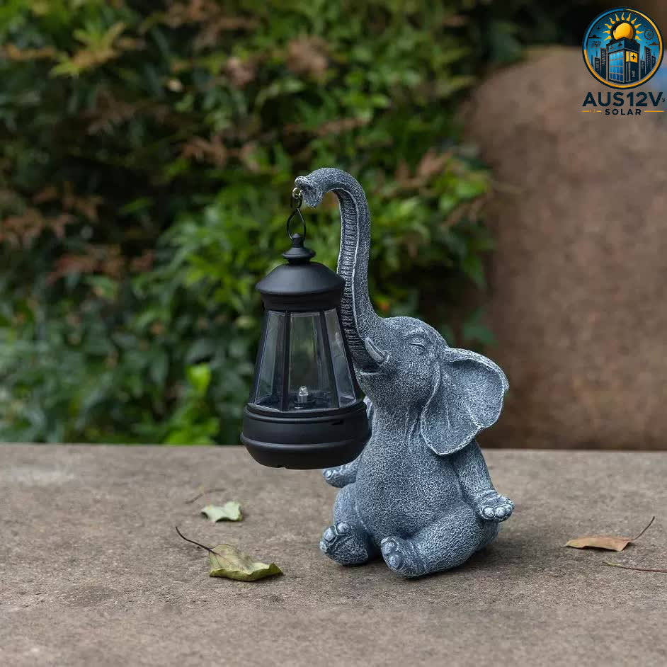 Grey Meditating Elephant Solar Lantern Statue - Decorative Garden Light for Outdoor Spaces