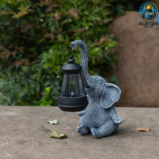 Grey Meditating Elephant Solar Lantern Statue - Decorative Garden Light for Outdoor Spaces