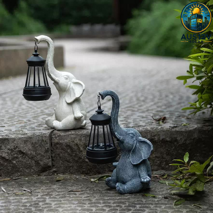 Grey Meditating Elephant Solar Lantern Statue - Decorative Garden Light for Outdoor Spaces