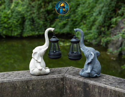 White Meditating Elephant Solar Lantern Statue - Decorative Garden Light for Outdoor Spaces