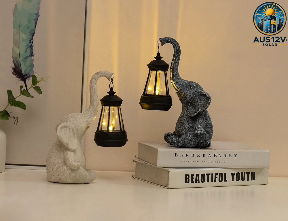 Grey Meditating Elephant Solar Lantern Statue - Decorative Garden Light for Outdoor Spaces